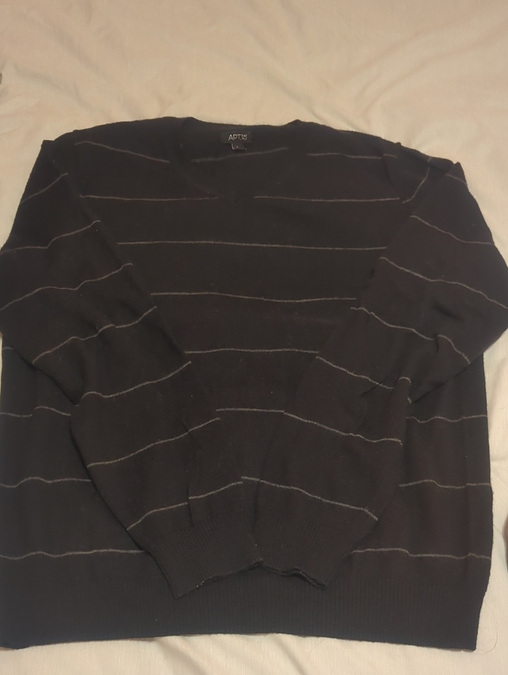 Apt. 9 Black Crewneck Sweater with Thin Gray Stripes